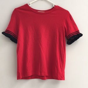 Zara S Red Blouse with detailed sleeves